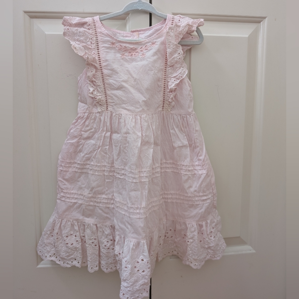 Girls' Pink Eyelet Ruffle Dress